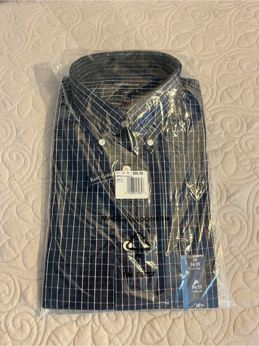croft & barrow Men’s Navy and White Windowpane Button-Down Shirt